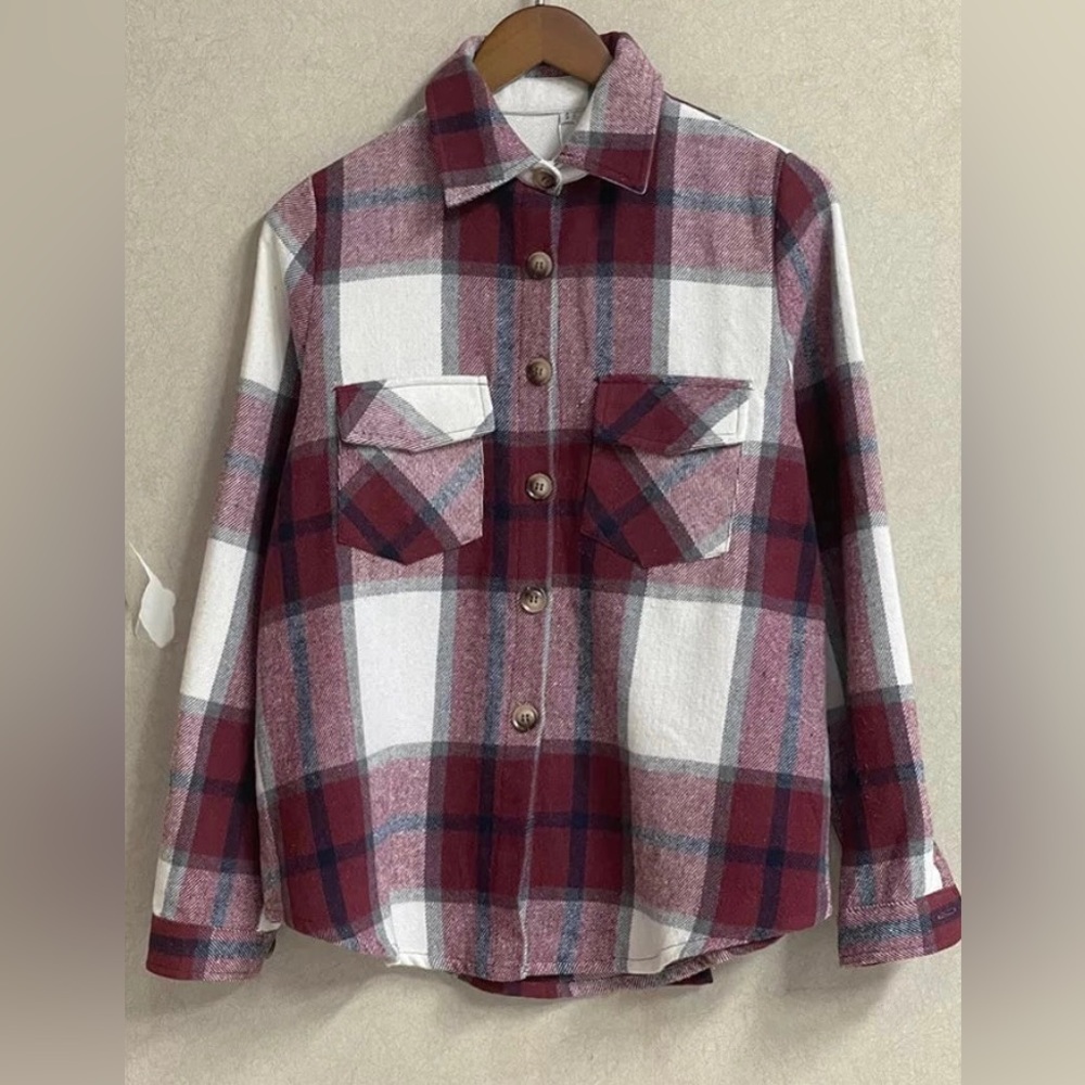 RED WINE FLANNEL SHACKET JACKET - NWOT